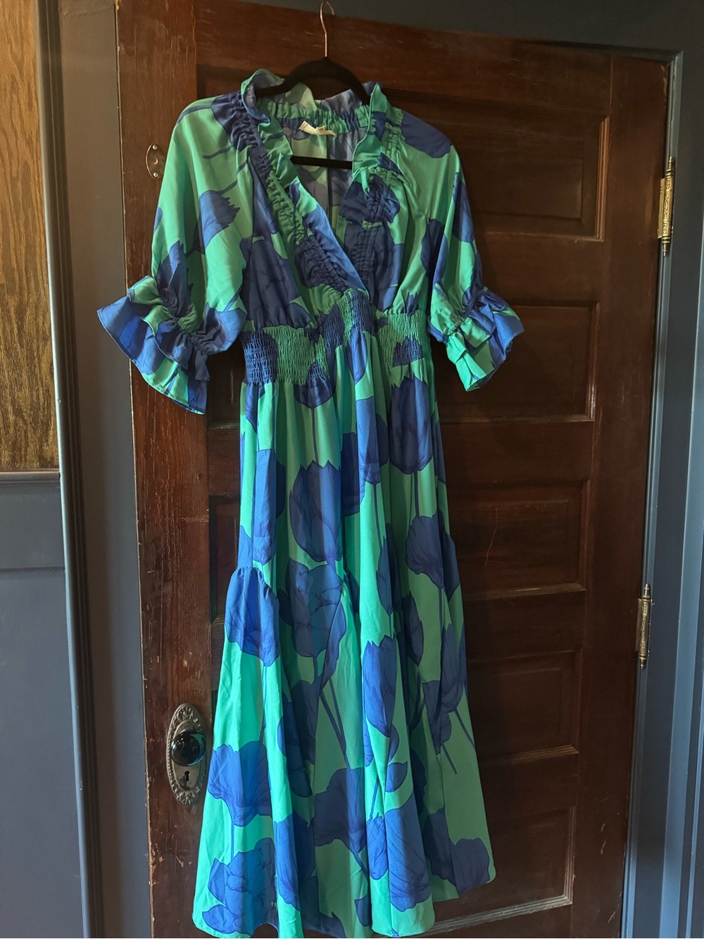 Umgee Green and Blue Floral Midi Dress